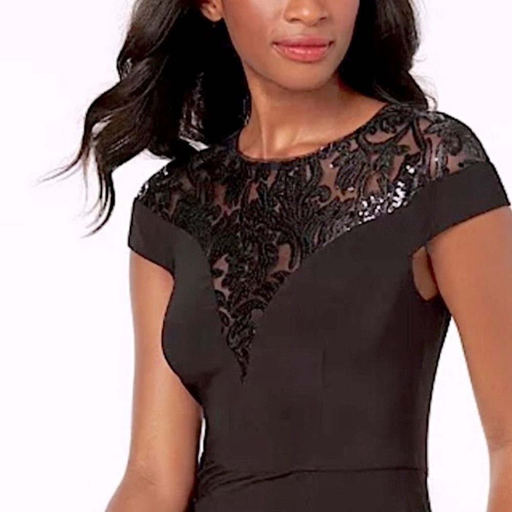 Adrianna Papell Women Black Sequined Jewel Neck Evening Straight leg Jumpsuit 10 - Picture 3 of 11